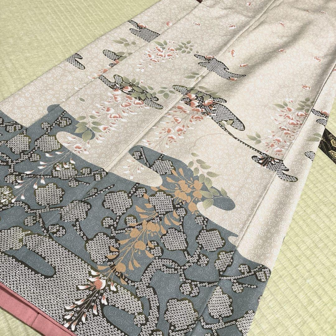未着用 小紋 鹿の子 笹模様 花模様 着物 045a p
