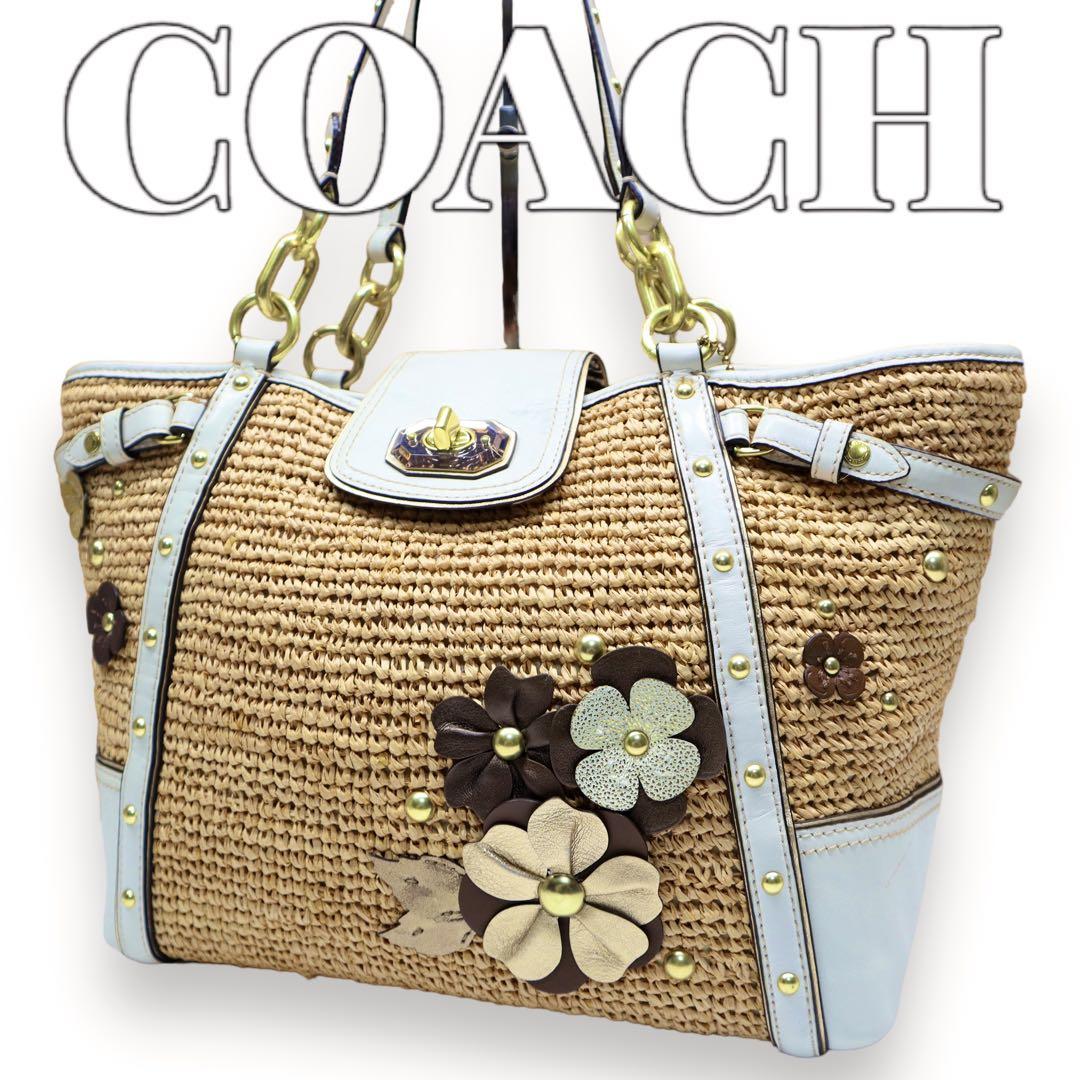 COACH 花柄 スタッズ ターンロック かごバッグ 7328