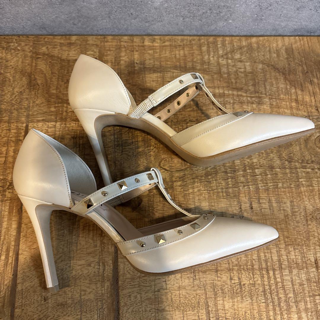 極美品✨️DIANA ダイアナ スタッズ付き Tストラップ パンプス ホワイト