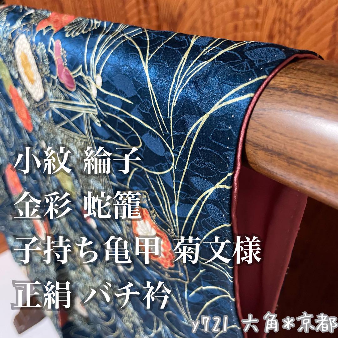 小紋 綸子 金彩 蛇籠 子持ち亀甲 菊文様 正絹 バチ衿 y721