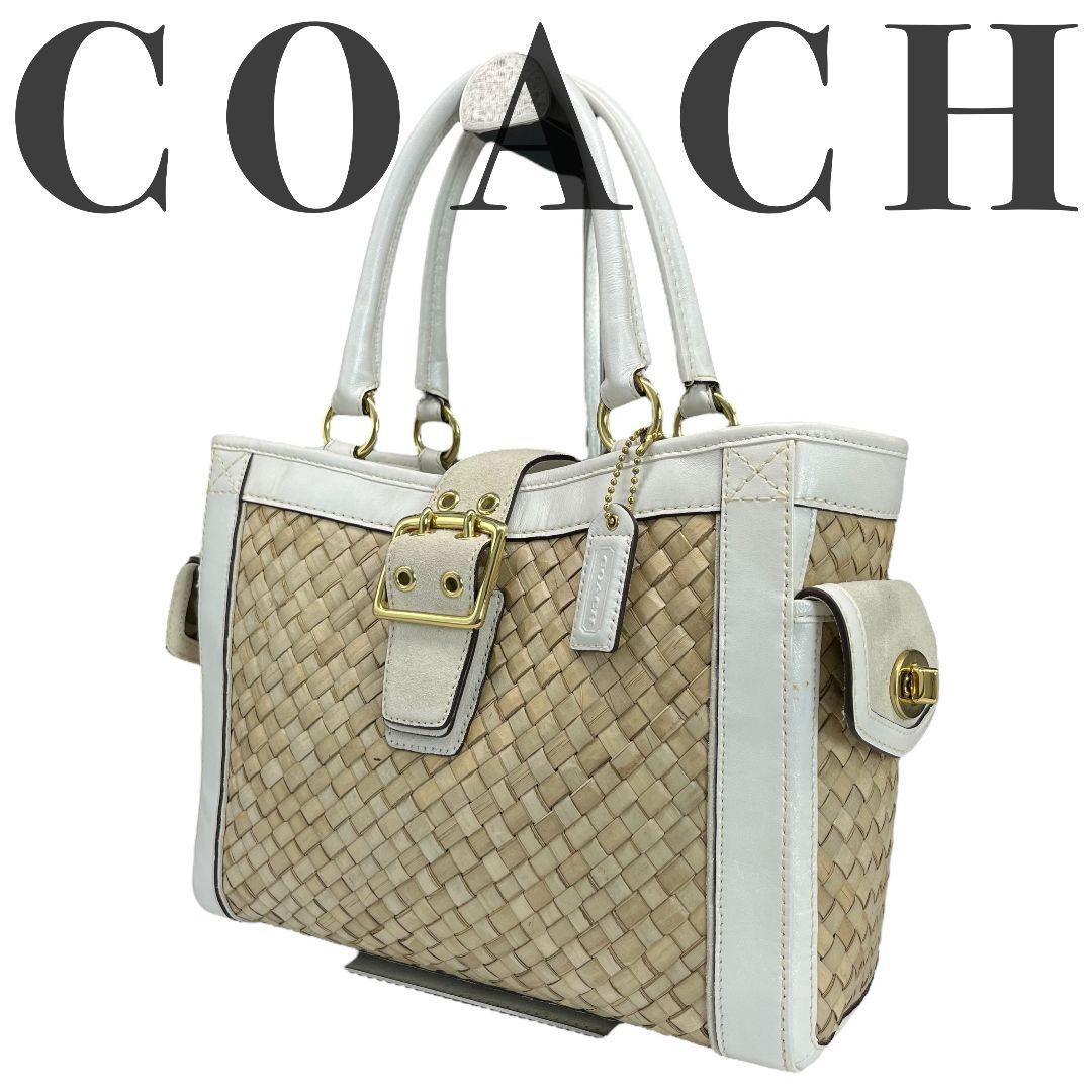 ✨美品✨COACH コーチ ハンドバッグ レザー ベージュ×ホワイト