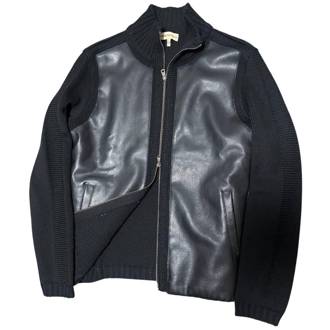 EMPORIO ARMANI/ドライバーズニット/レザー/ダブルジップ