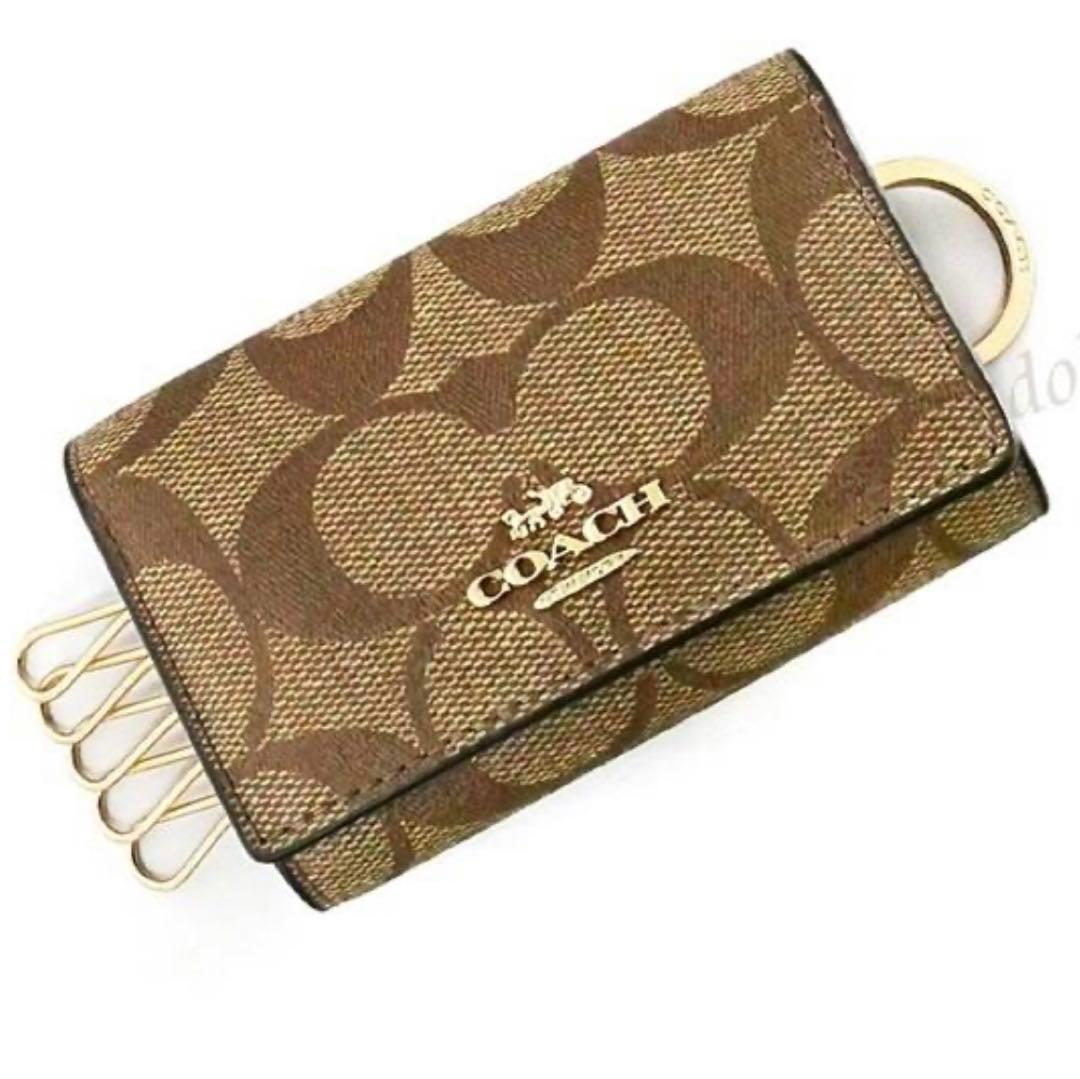 コーチCOACH シグネチャーレザーキーケース【お値下げ中】 新品】COACH コーチ シグネチャーレザー5連キーケース カーキ