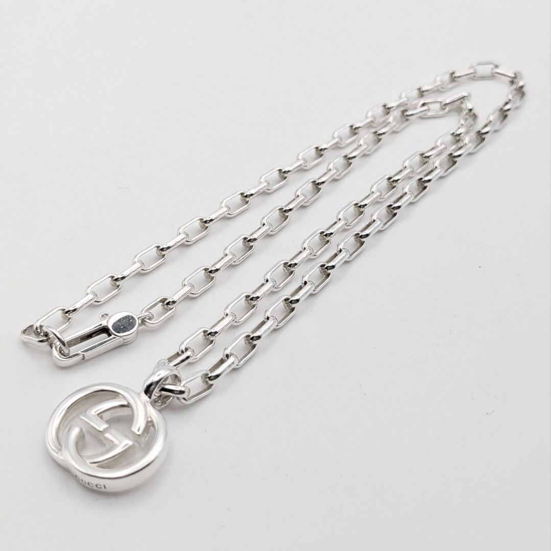グッチ　ネックレス　ギョーシェインターロッキング Ag925 保存袋 箱付 GUCCI グッチ ネックレス インターロッキングG Ag925 シルバー