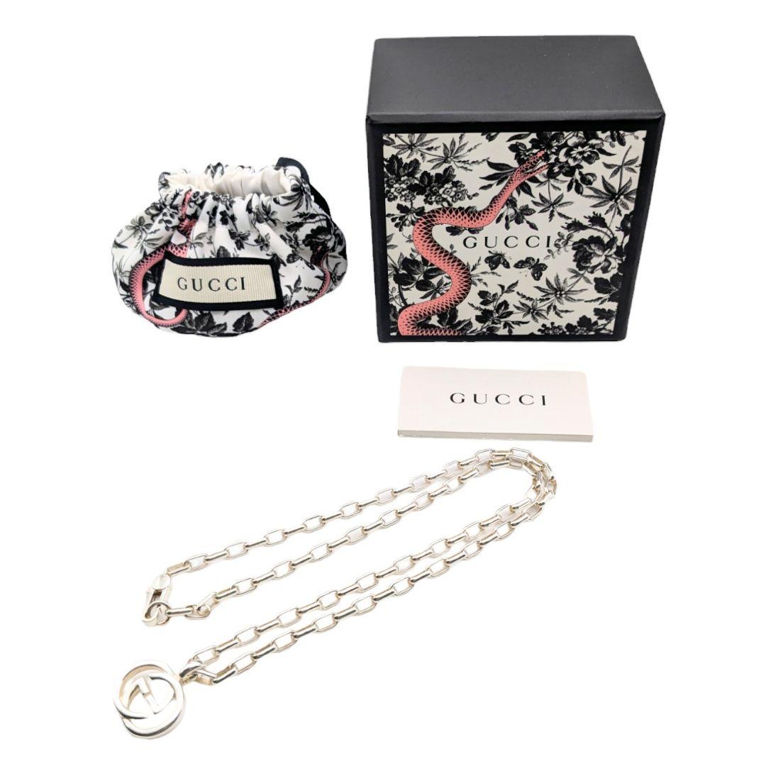 グッチ　ネックレス　ギョーシェインターロッキング Ag925 保存袋 箱付 グッチ gucci インター ロッキング Gネックレス Ag925 箱付