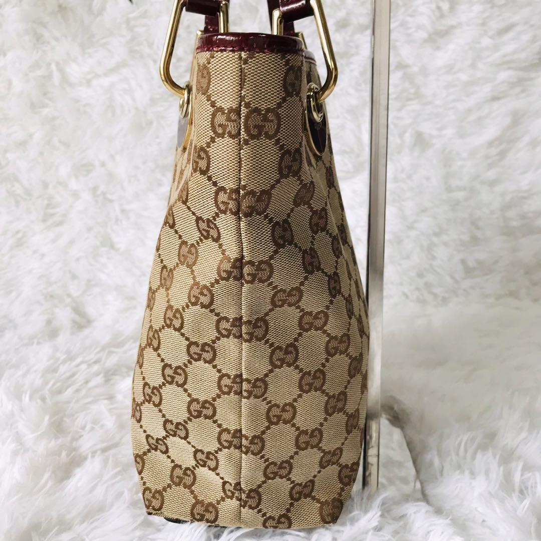  【美品】稀少GUCCI トートバッグ GG キャンバス　メタルプレート　ゴールド
