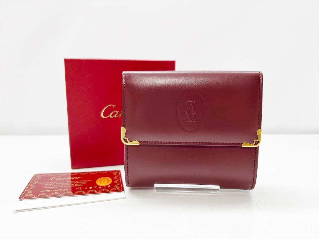 美品　カルティエ　マスト　Wホック財布　 コンパクトウォレット　ボルドー