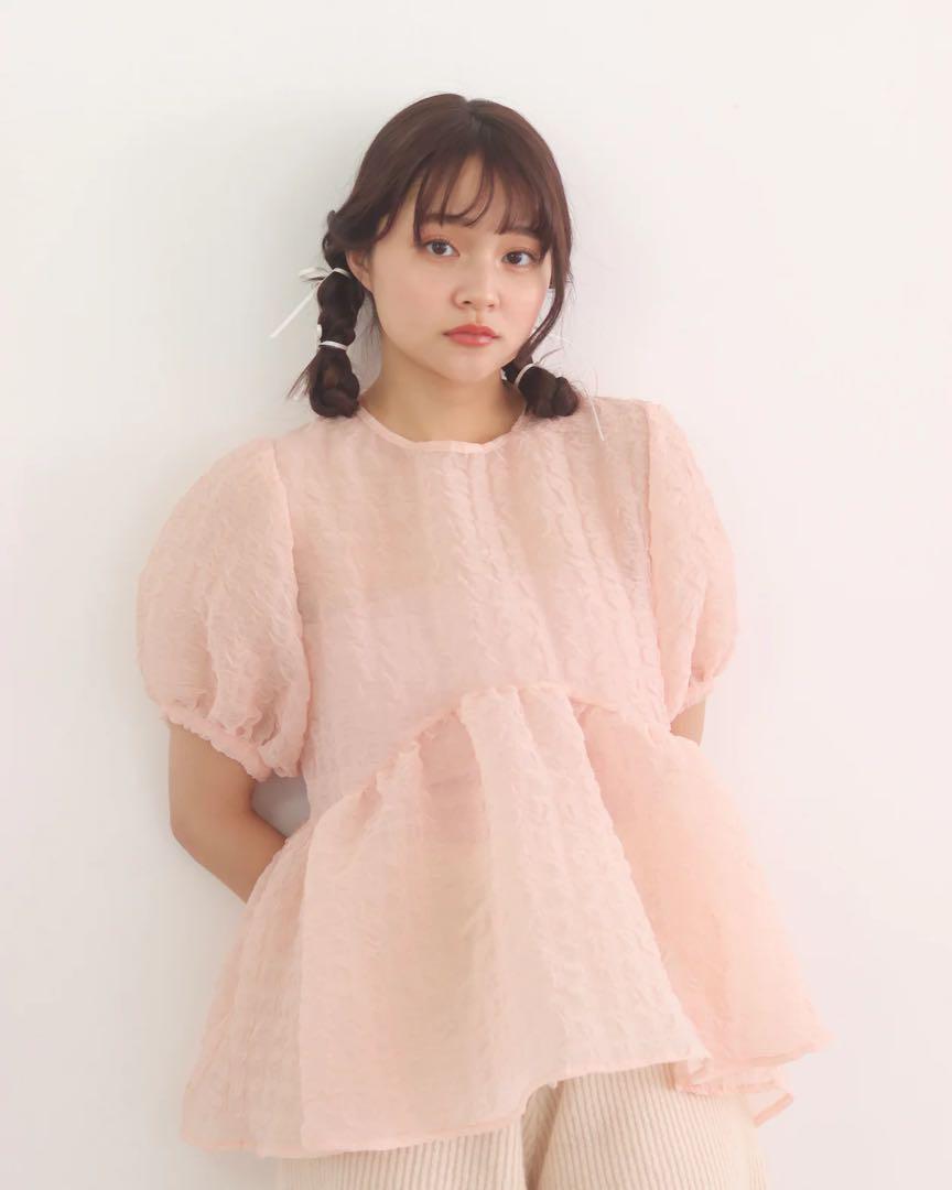 muguet ripple sheer peplum blouse - シャツ/ブラウス(半袖/袖