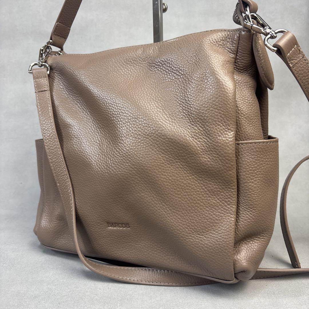 未使用級✨BARCOS ショルダーバッグ 2way レザー グレージュ シボ革
