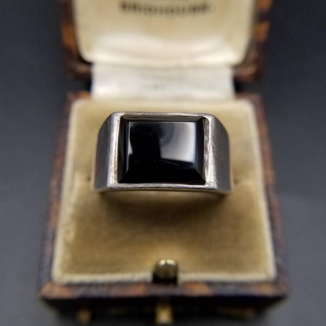 艶 ブラックトップ レクタングル 925 シルバー ヴィンテージ シグネット リ