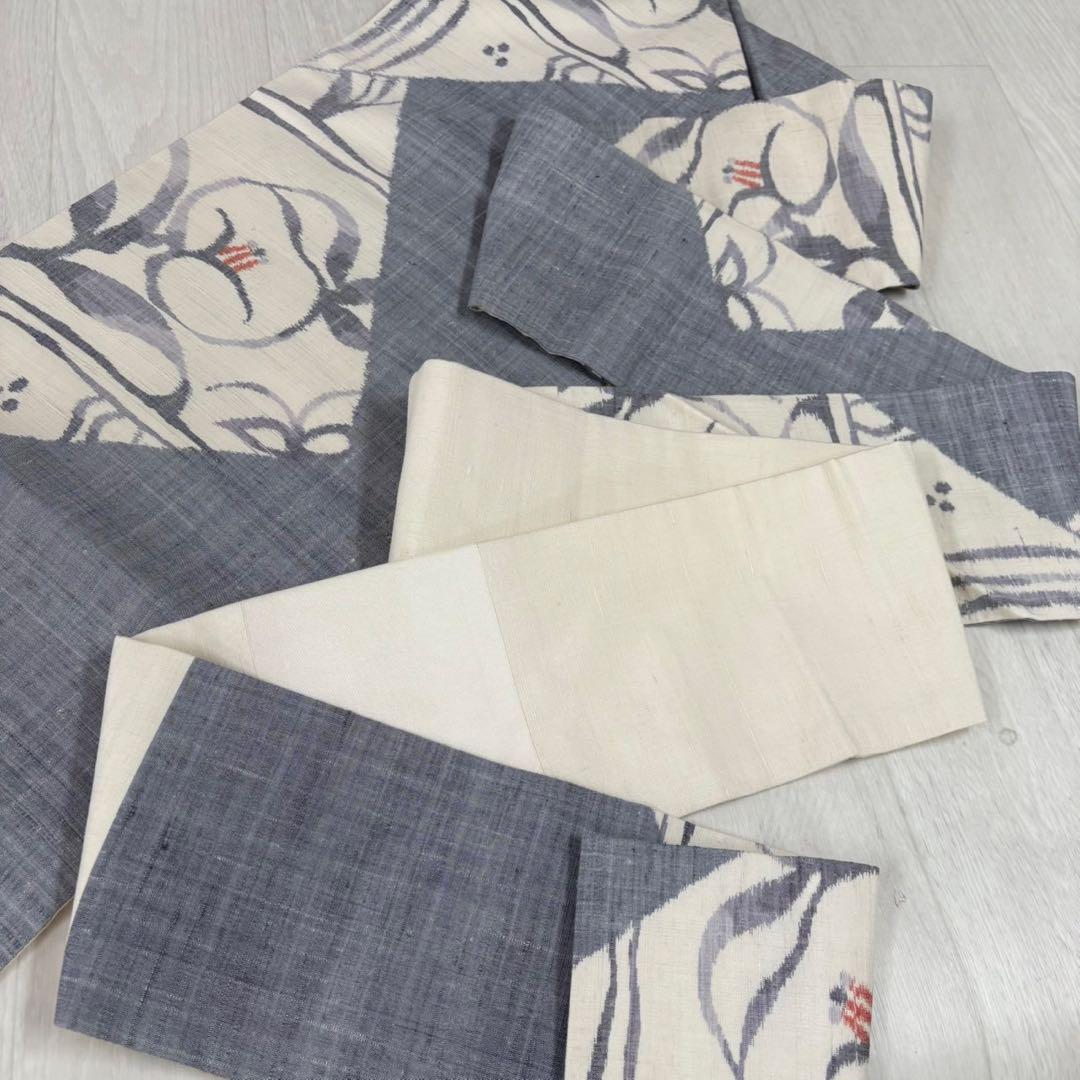 小千谷紬 名古屋帯 花唐草 上品な織出し 九寸 正絹 着物 RO-3181