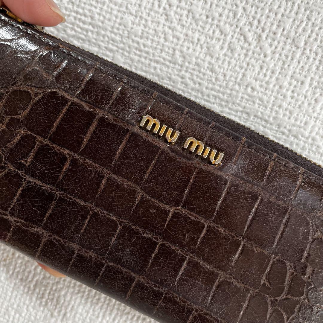 ミュウミュウ MIUMIU 長財布 型押しレザー クロコダイル調 218A