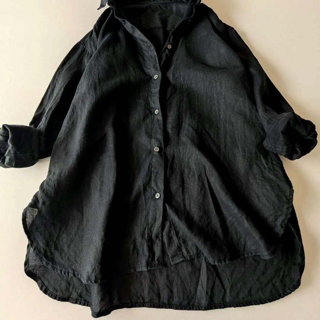 美品　アーバンリサーチ ソフトリネンオーバーシャツ　ブラック黒　麻　ゆったりF