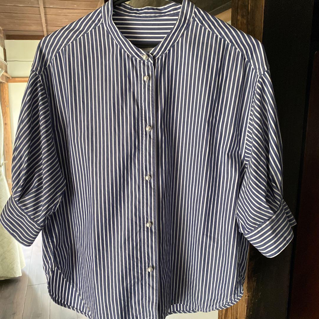 Spick&Span　パールボタンギャザースリーブシャツ　綿100%