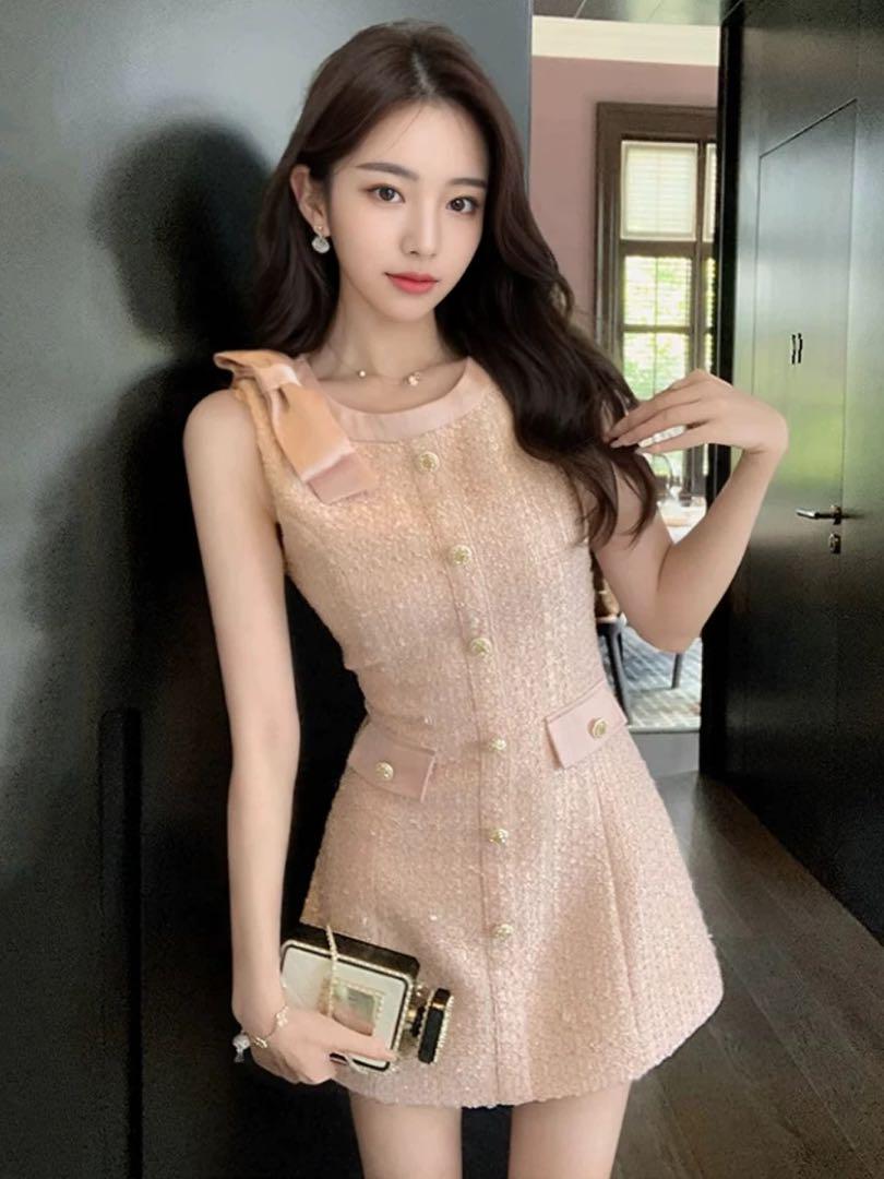 春夏お出かけ✨リボン付きミニワンピース❤️シンプル可愛いデート女子会に最適