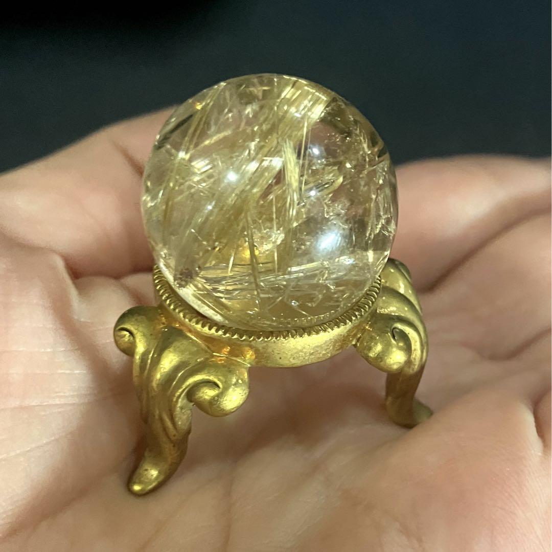 25mm 20g ゴールドタイチンルチルクォーツ　丸玉　スフィア