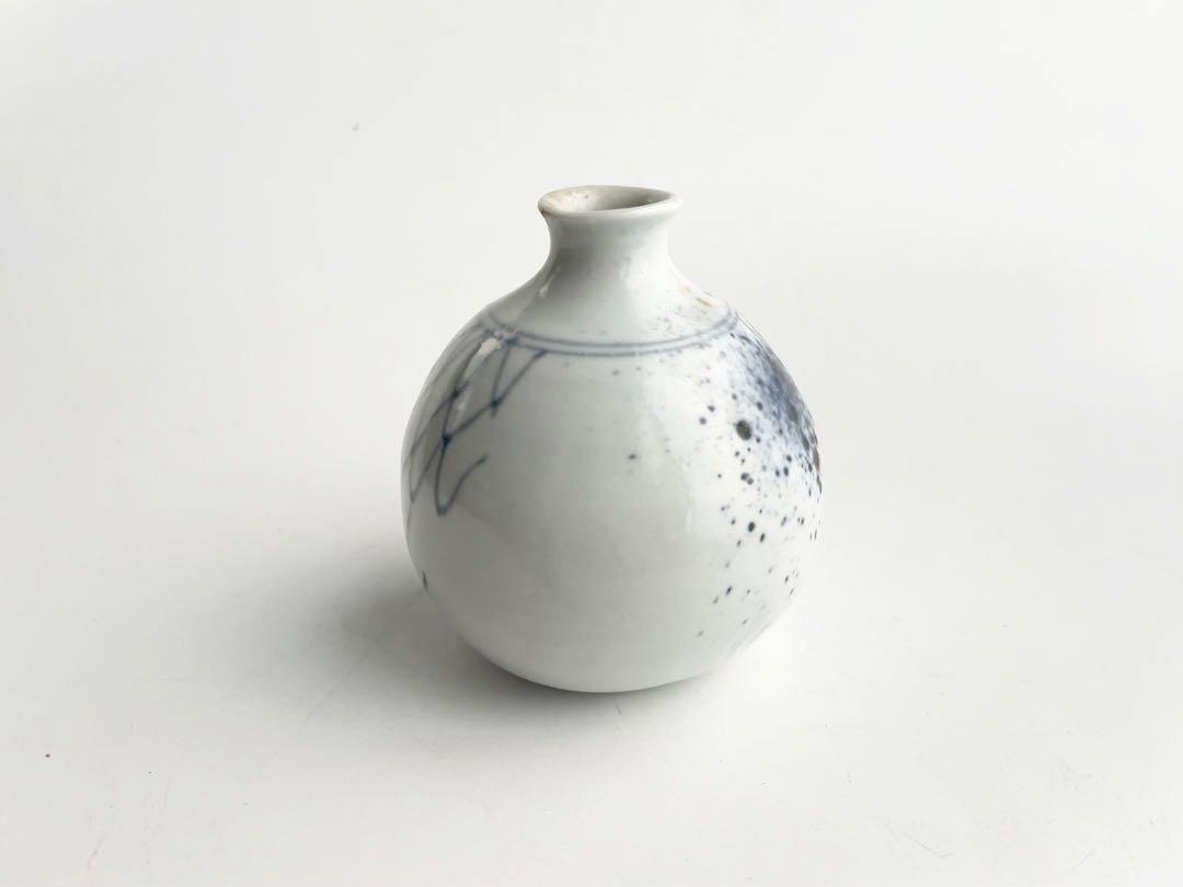 陶芸家　作家物　加藤静允　染付　網目文　徳利　酒器　一輪挿し　初期伊万里写　共箱