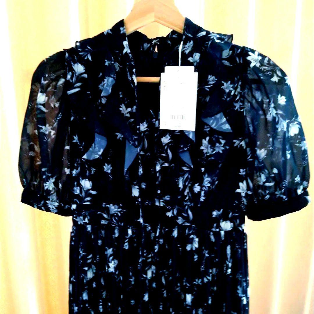 MERCURYDUO フラワープリント ワンピース ネイビー