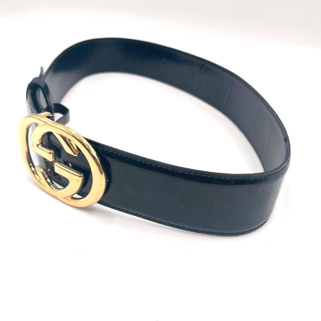 グッチ GUCCI ベルト インターロッキング GGバックル エナメル ゴールド