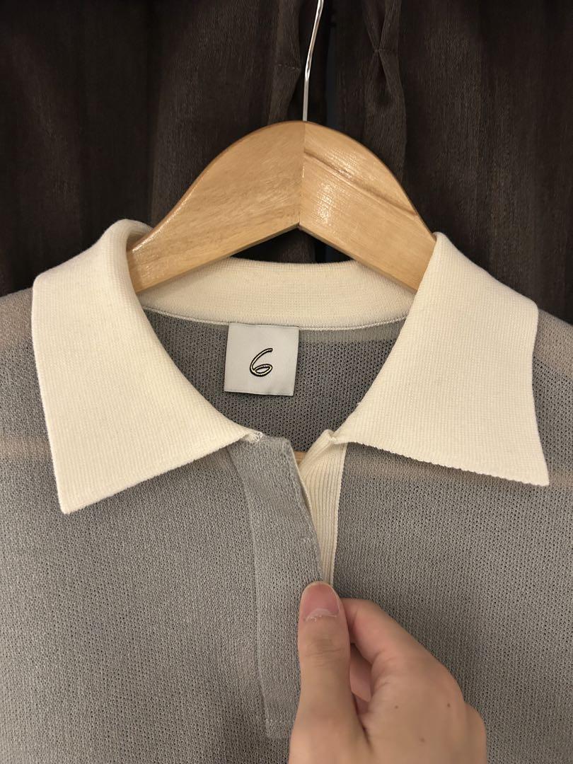 6(ROKU) SHEER JAQUARED RUGBY SHIRT KNIT - メルカリ