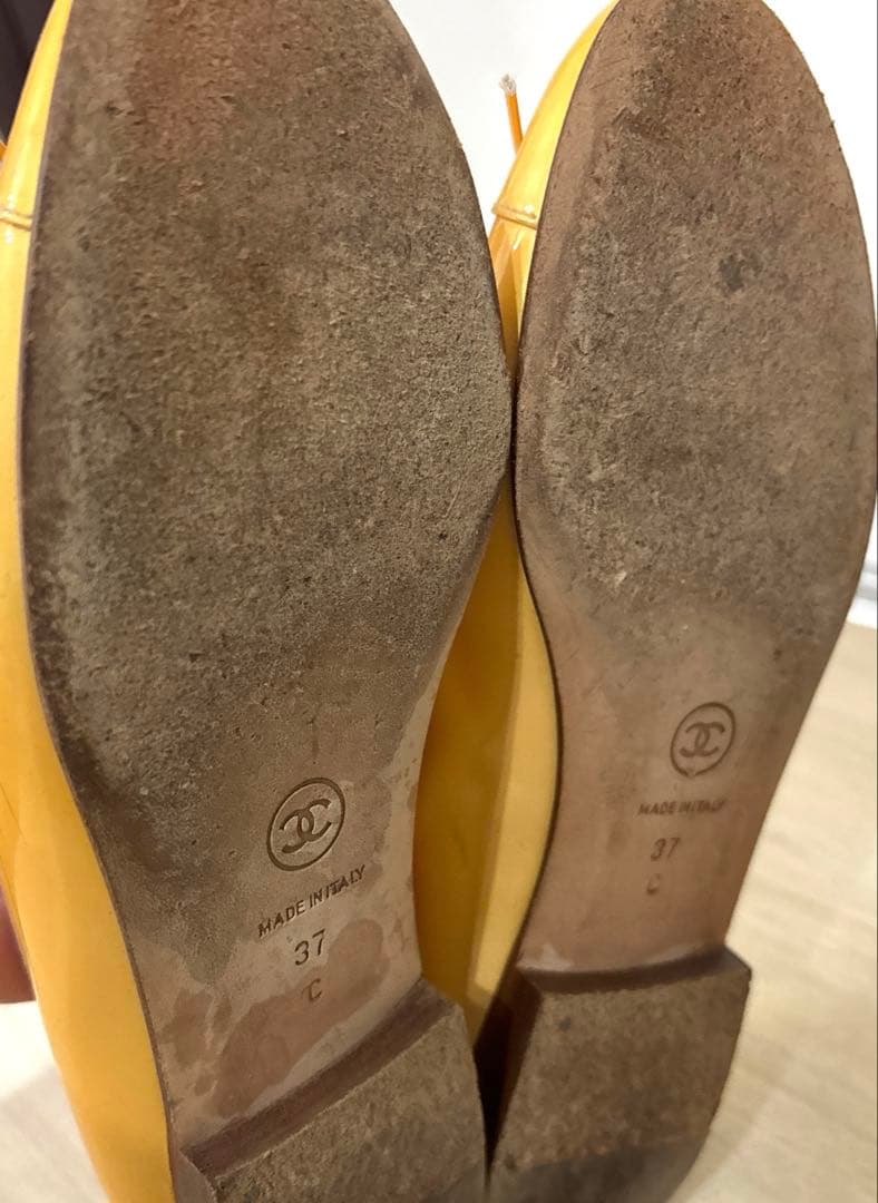 CHANEL シャネル イエロー リボン付き フラットシューズ