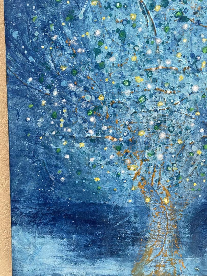 390 抽象画 アクリル画 アート 原画 キャンバスボード F6 星が棲む木
