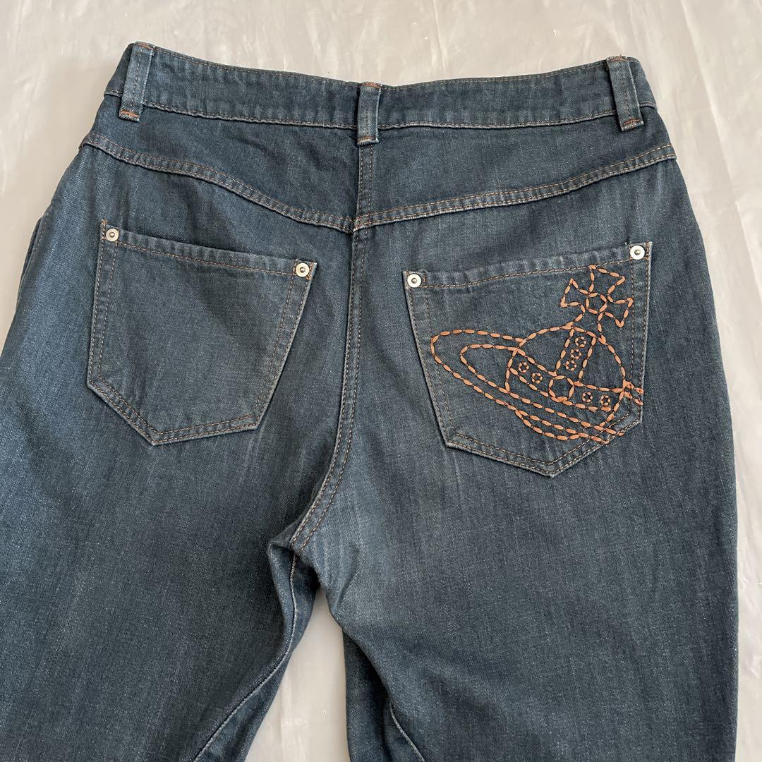ヴィヴィアンウエストウッドレッドレーベル　デニムパンツ　オーブ刺繍　立体裁断