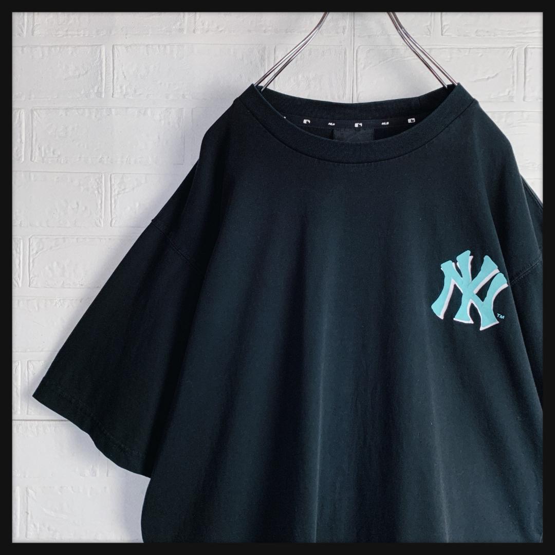 MLB ニューヨーク ヤンキース Tシャツ 刺繍ロゴ 黒 L バックプリント