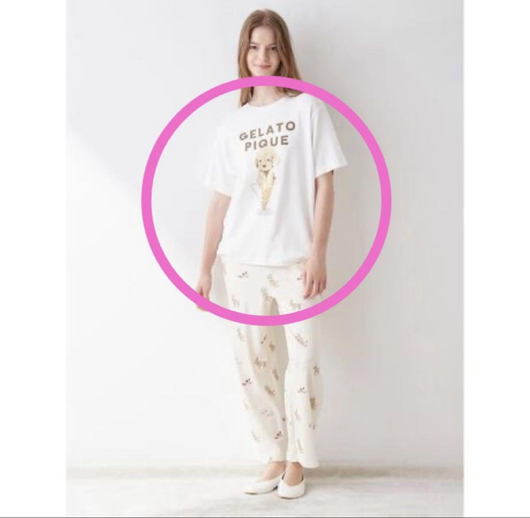 国内正規品　アイスドッグ柄　トイプードル柄ワンポイントTシャツ　ジェラートピケ