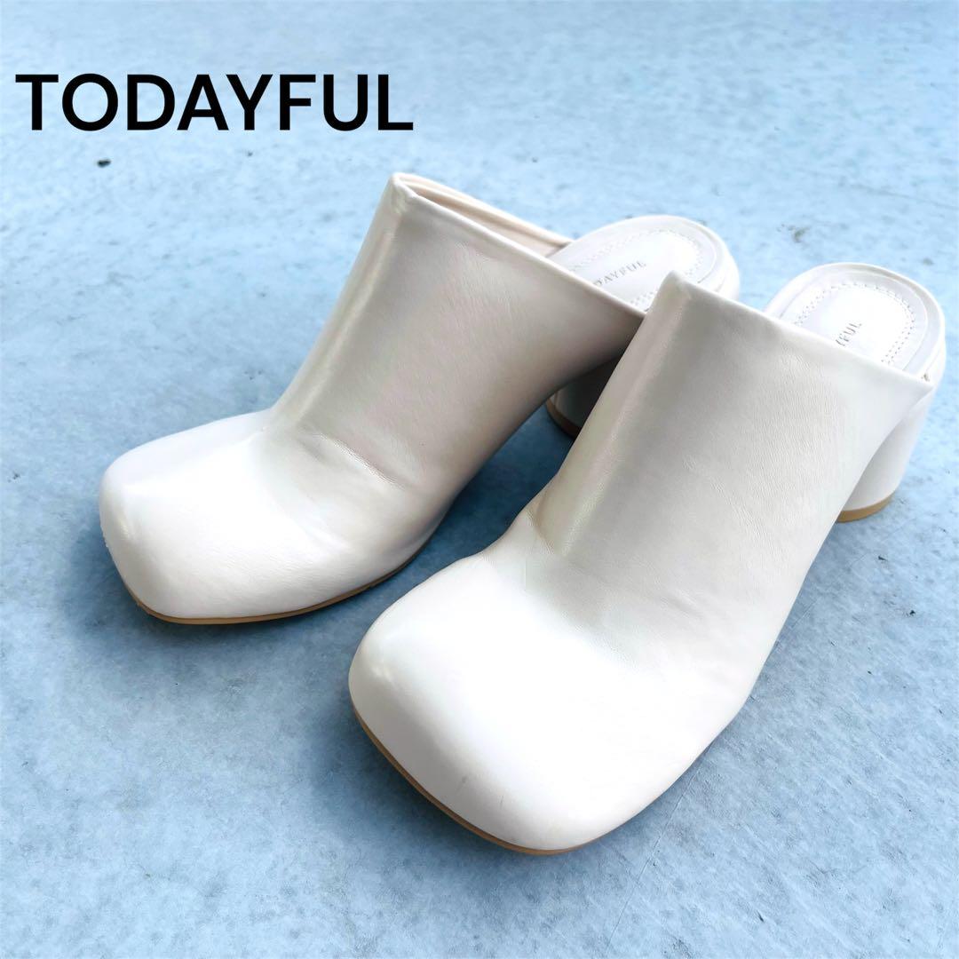 TODAYFULトゥデイフルチュンキーヒールサボサンダルアイボリー3723.5cm・TODAYFUL
