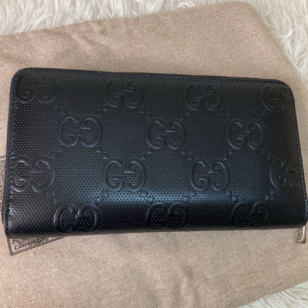 【極美品　現行】グッチ　長財布　ラウンドファスナー　オーガナイザー　エンボス　黒