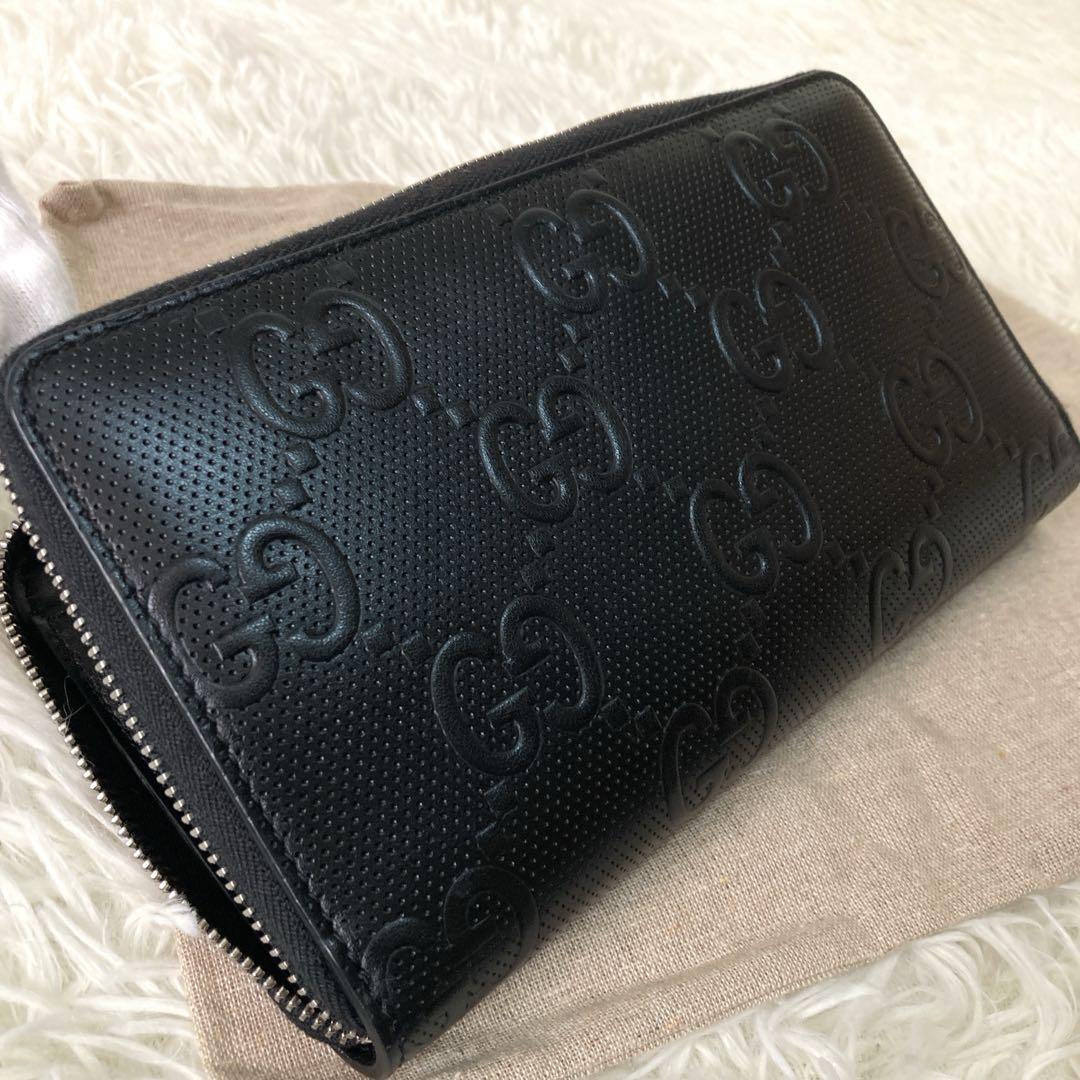 【極美品　現行】グッチ　長財布　ラウンドファスナー　オーガナイザー　エンボス　黒