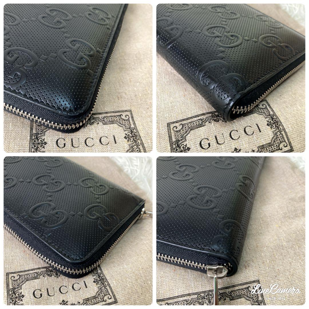 【極美品　現行】グッチ　長財布　ラウンドファスナー　オーガナイザー　エンボス　黒