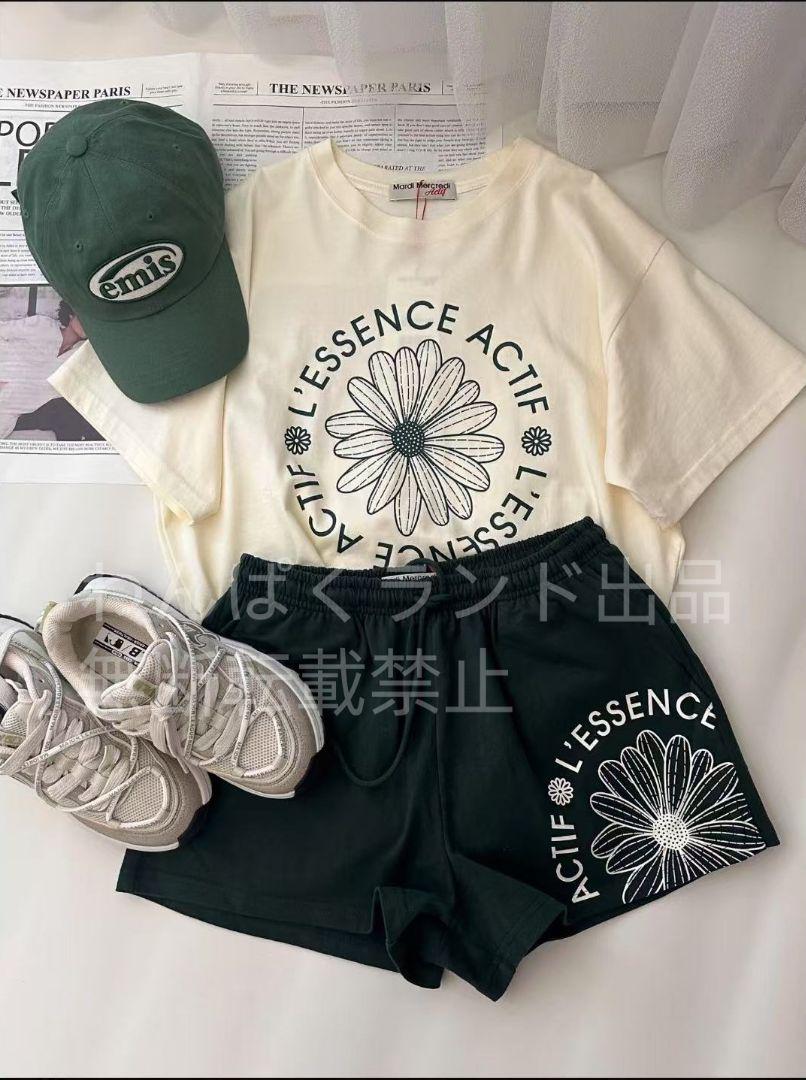 MardiMercredi 花柄プリント Tシャツ ショートパンツ セット 大人気 MardiMercredi 花柄Tシャツとショートパンツセット