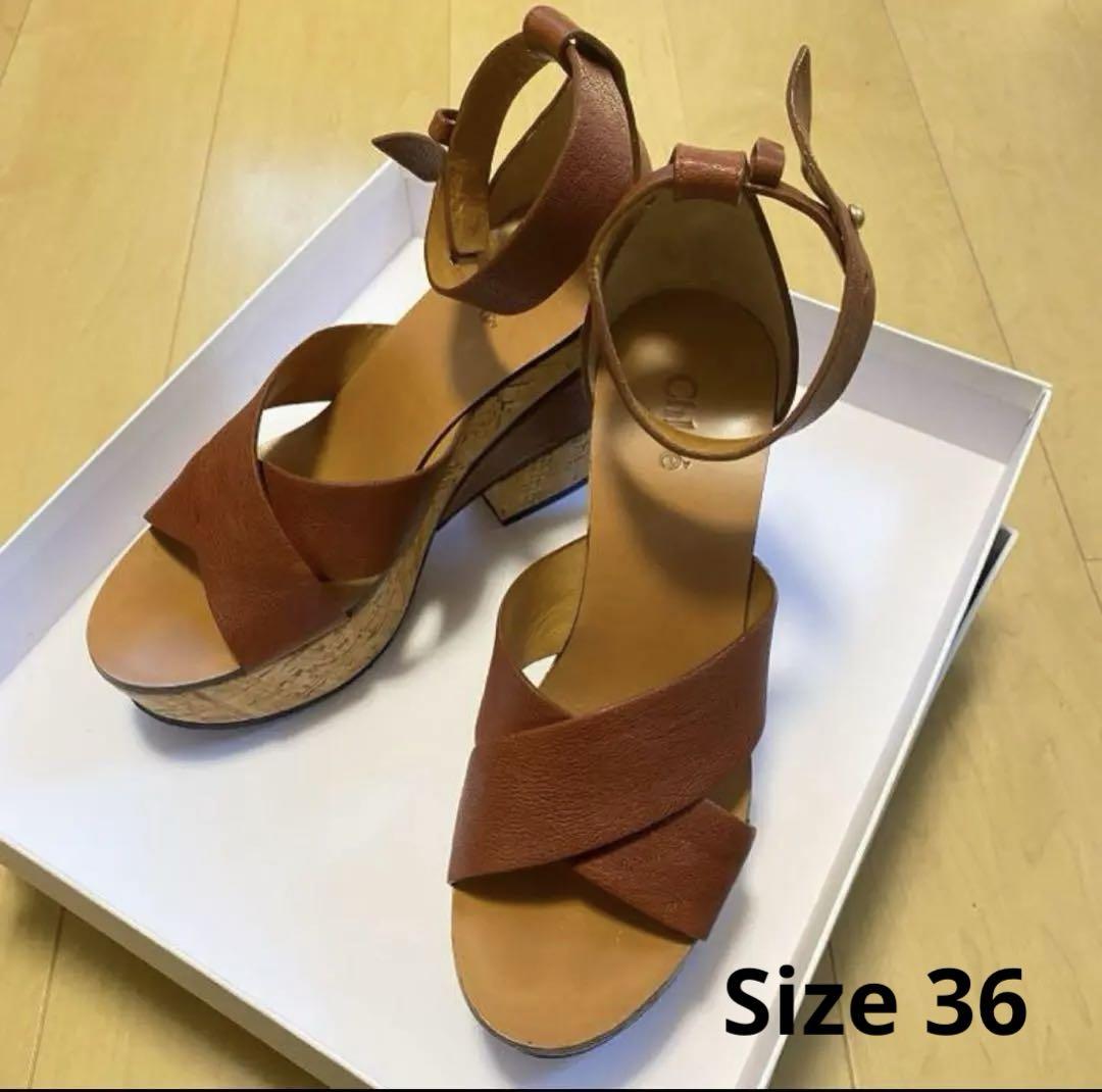Chloe レザーコルクウェッジサンダル