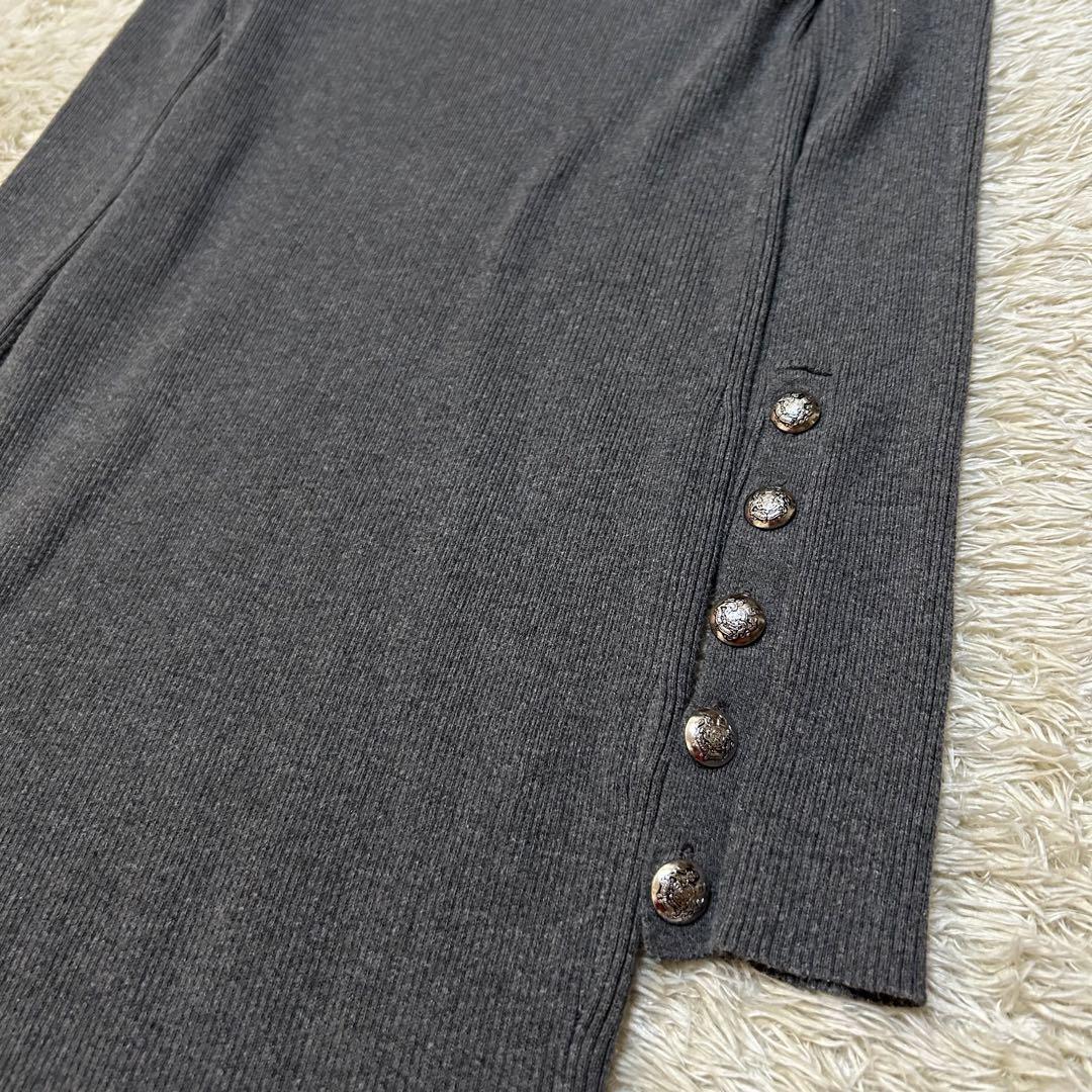 美品 ラルフローレン リブニット ロングワンピース ロゴ刻印 銀