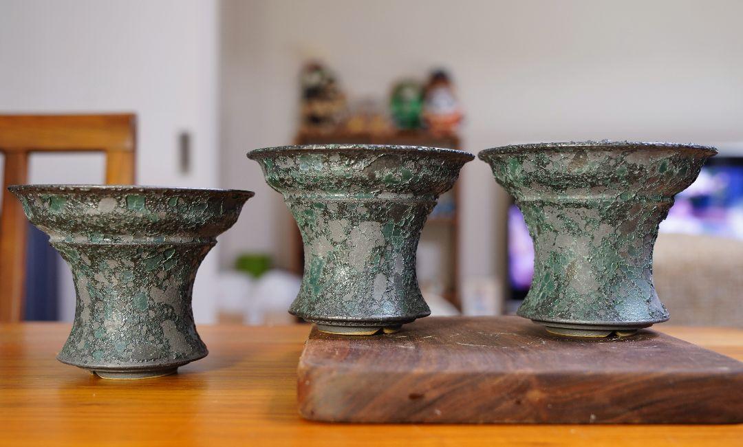【最終値下げ】陶器植木鉢 作家鉢 ハンドメイド 3点セット アガベ A-482