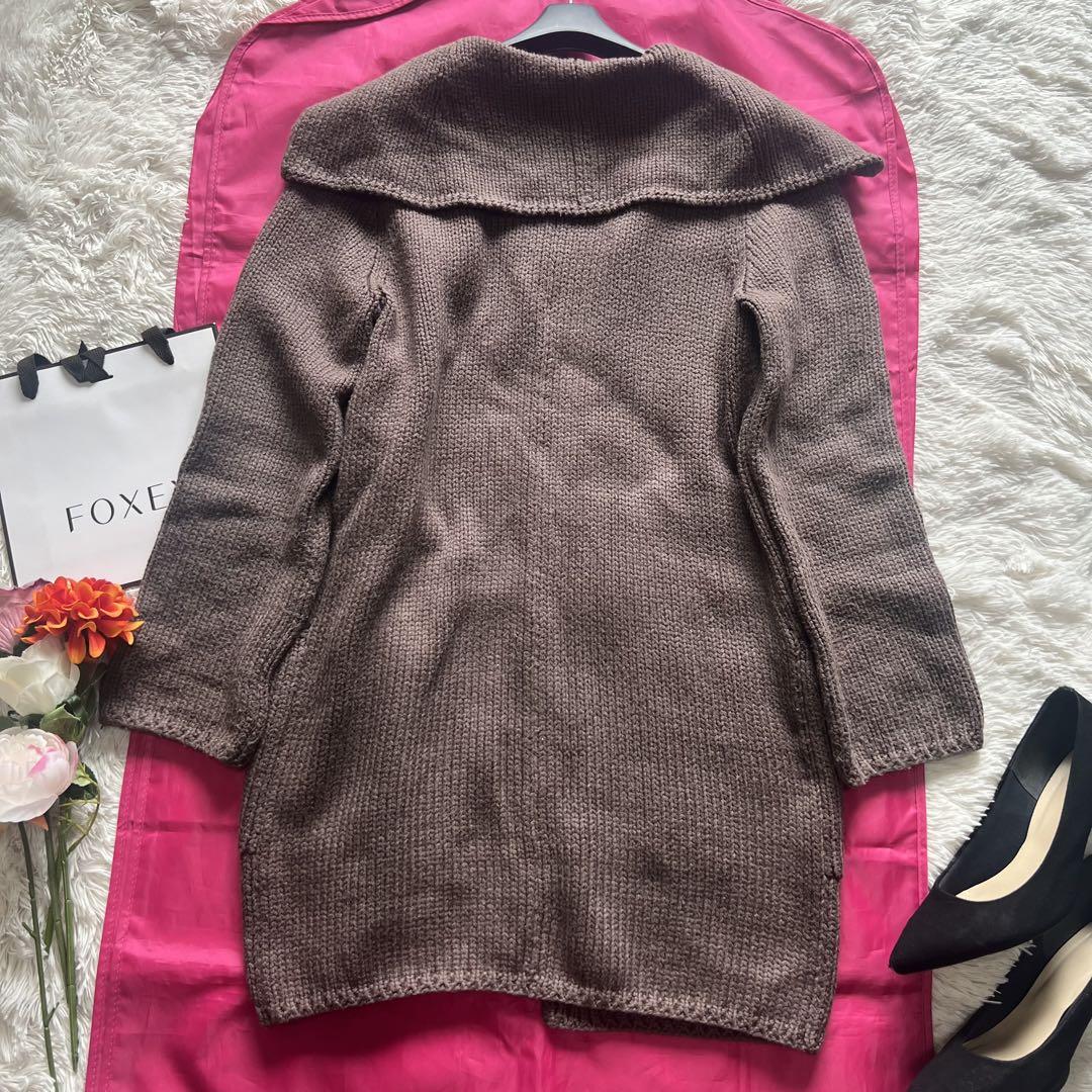良品】FOXEY NEW YORK ニットコーディガン ブラウン 38 襟