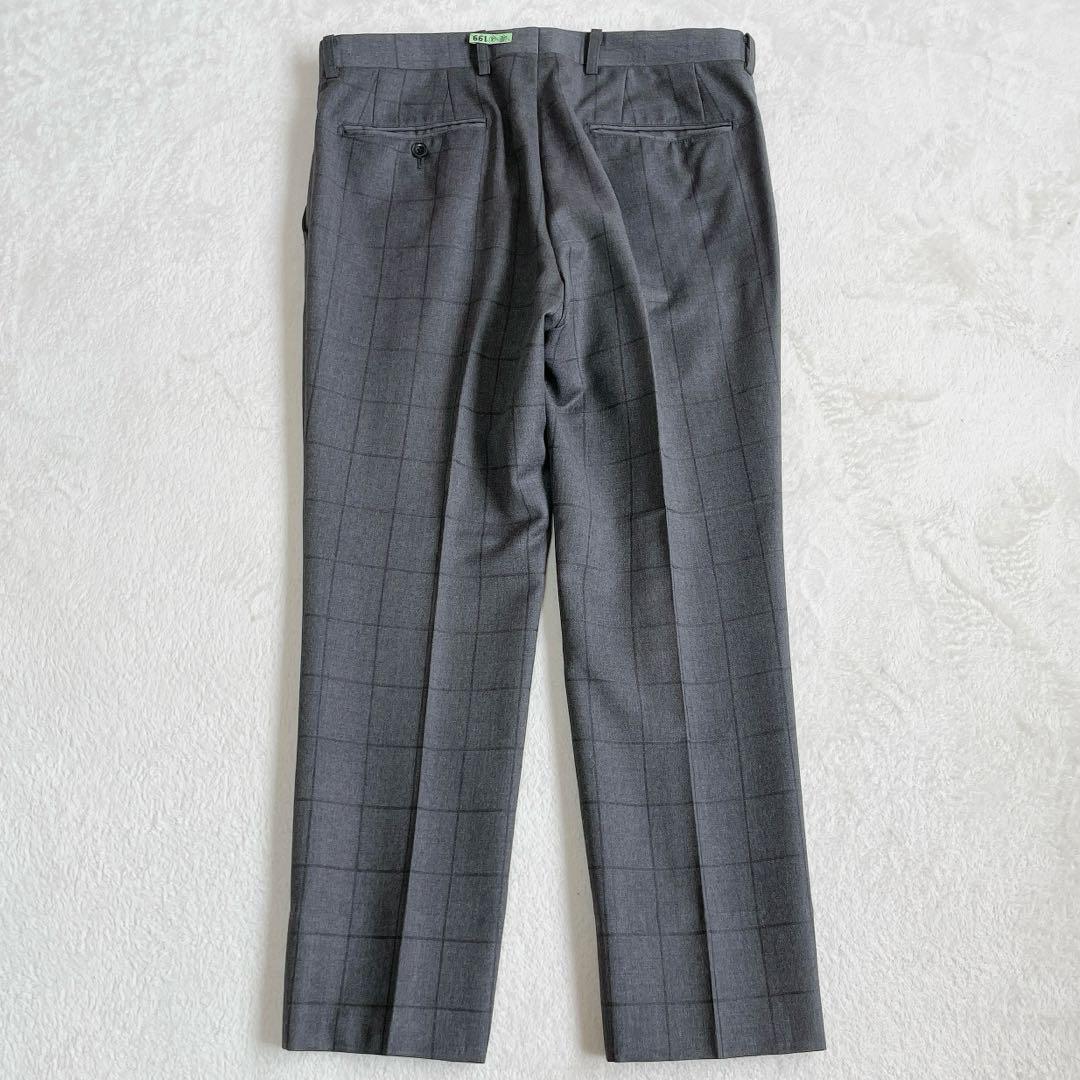【スーツセレクト】3ピース グレー スーツ チェック ウール セットアップ A4
