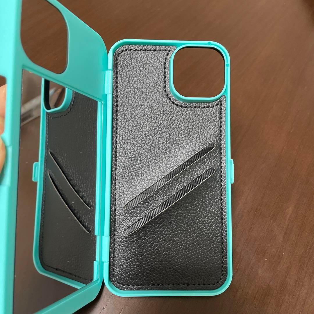 スマホケース iPhone 14/13 ミントグリーン 6.1インチ ミラー付