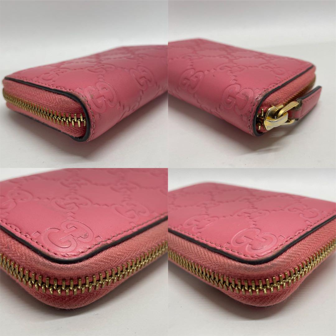 2082 GUCCI グッチ コインケース ピンク シマレザー コンパクト