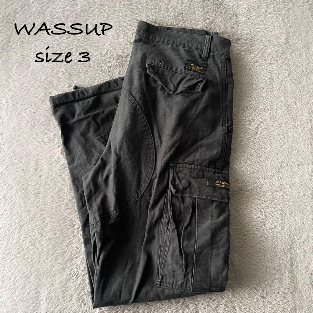 即完売★WASSUP ミリタリー カーゴパンツ ブラック系 サイズ3★フェード感