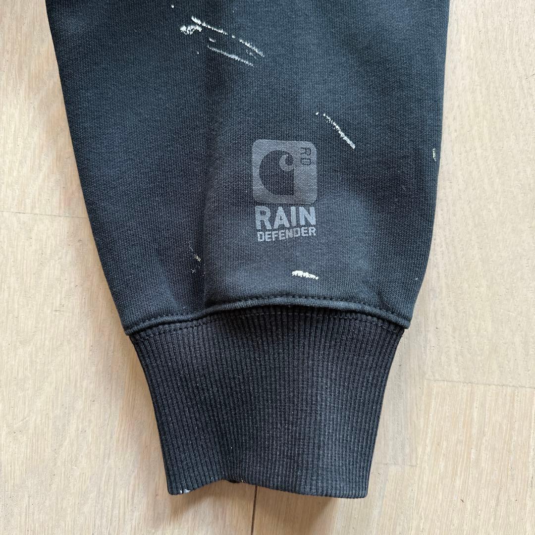 M 黒 Carhartt ハーフジップ フーディ パーカー カーハート ペンキ