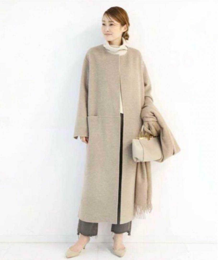 極美品✨️ドゥーズィエムクラス　victorianリバーロングノーカラーコート