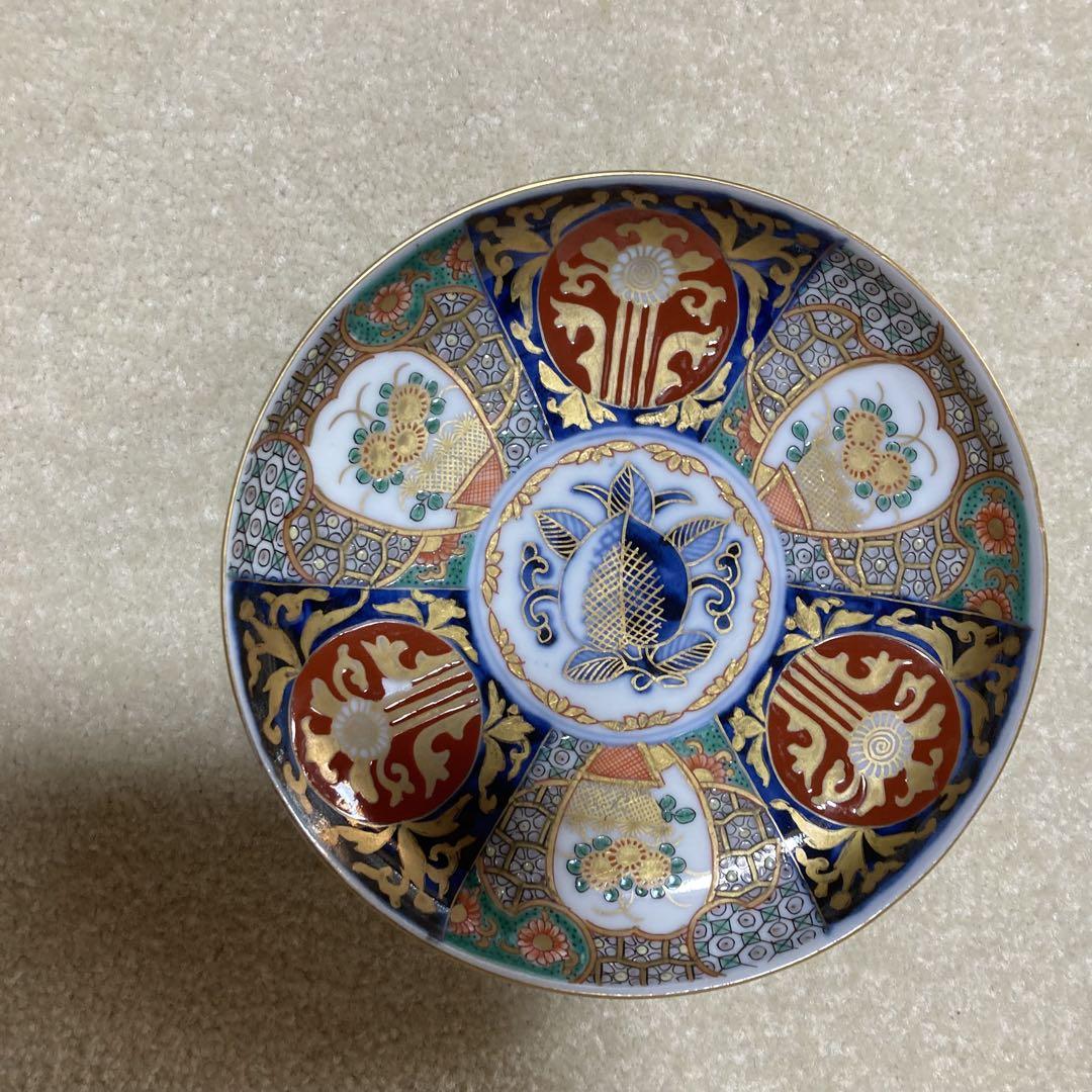 骨董 江戸期 古伊万里 錦手 色絵金彩 花文様 中皿 和食器 和皿