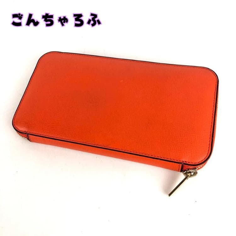 Valextra ヴァレクストラ レザー ラウンドファスナー 長財布 オレンジ