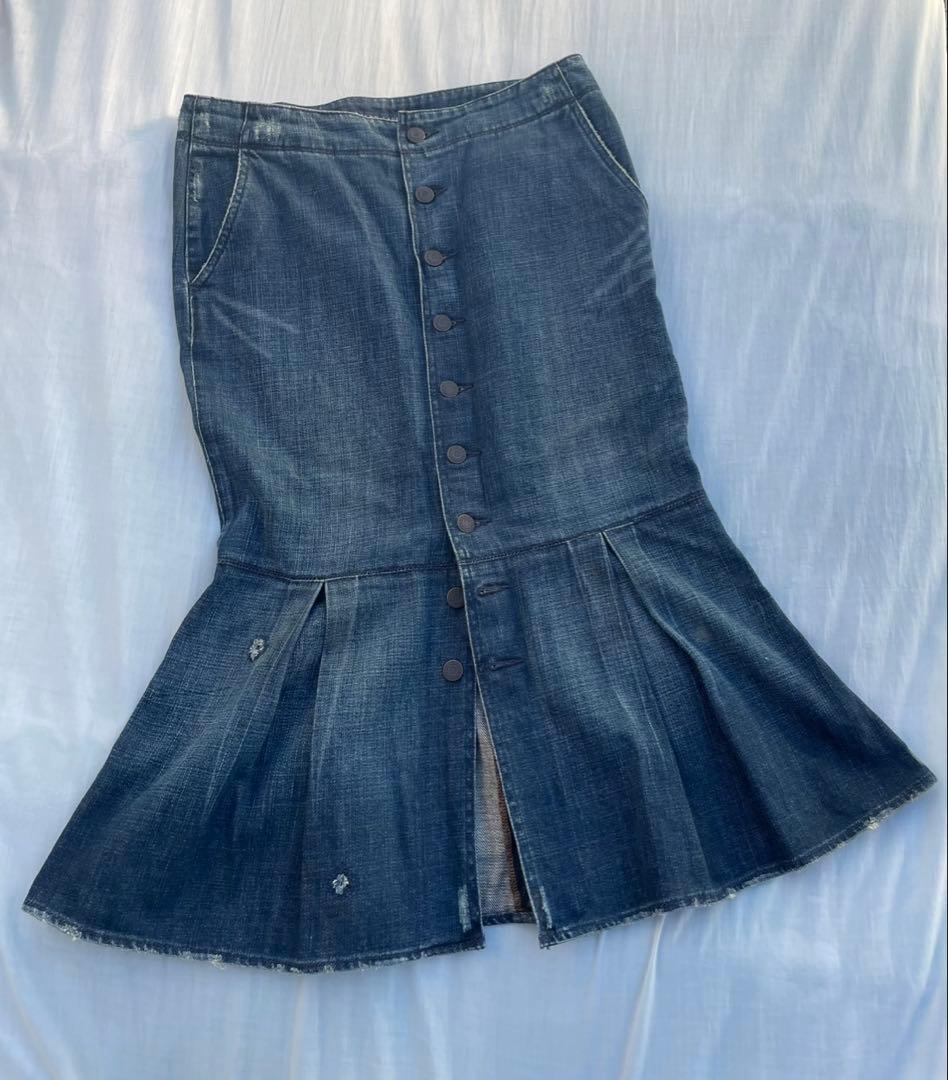 RALPH LAUREN ダメージリペア加工 デニムスカートL