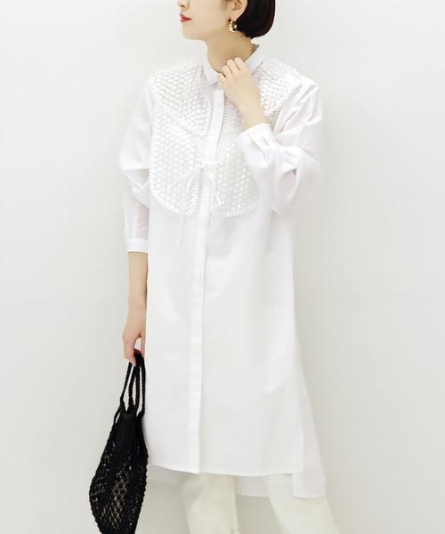 美品 シーオール 3,2 レース襟 シャツワンピース ホワイト SEEALL