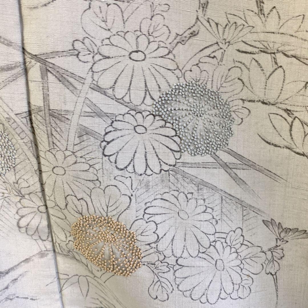 までの 春 紬地 刺し子 菊の花 しつけ付き M2pSH-m64630851749 10589u 着物 付下げ ければなん