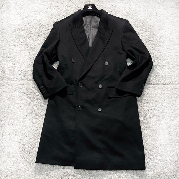 100%新品新品 美品 カシミヤ100 ダブルチェスターコート ロング丈 黒 メンズL相当 g7Na8-m64632721000 在庫お得